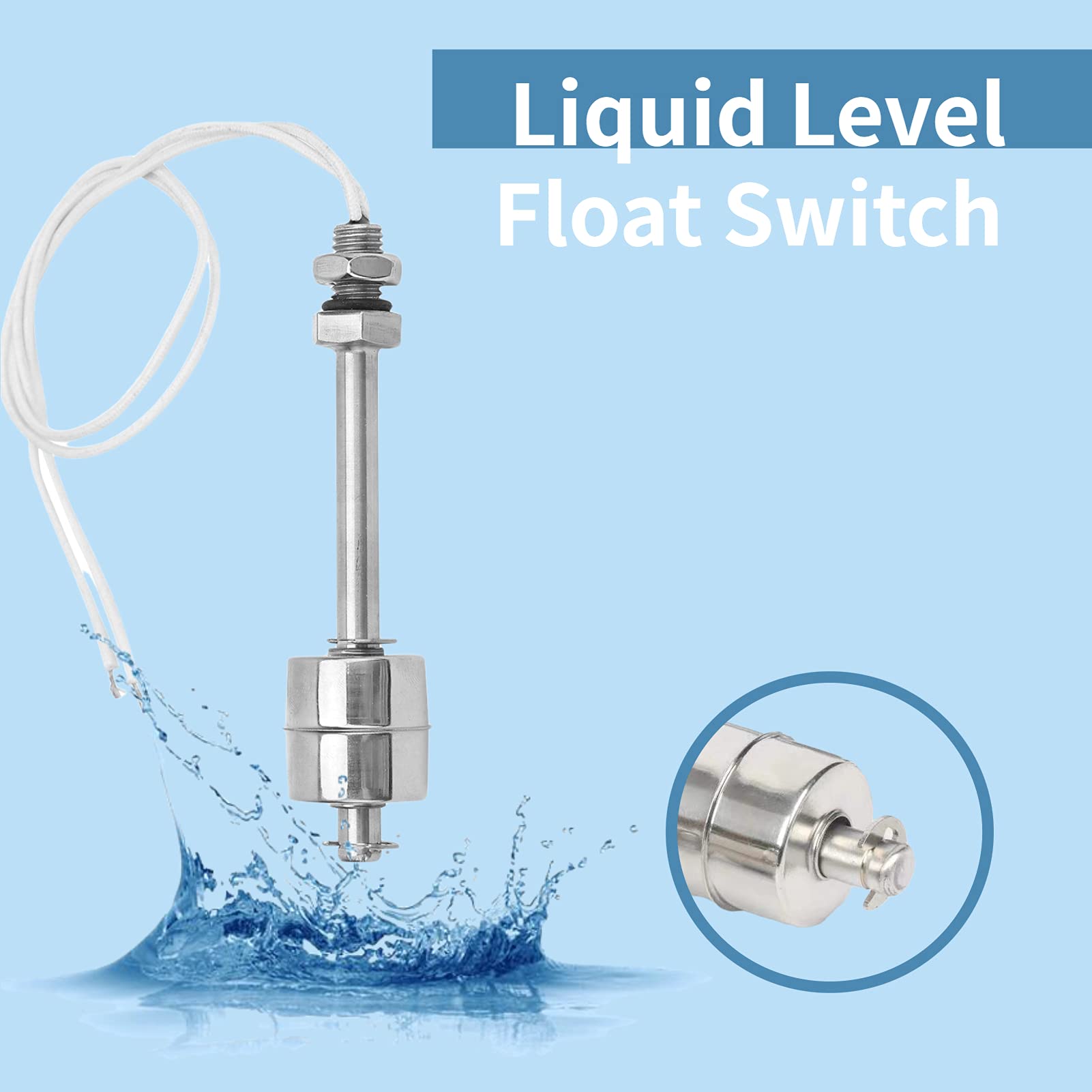 Liquid Level Sensor,Water Level Switch,0~220V Stainless Steel Liquid Water Level Sensor, Stainless Steel Switch, Switch for Pool Can 100mm, Suitable for Most Power Source