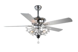 bella depot 52-in chrome branches crystal ceiling fan, remote control, reversible motor & 5 wood reversible blades, k9 crystal pendant, chrome finish (chrome)