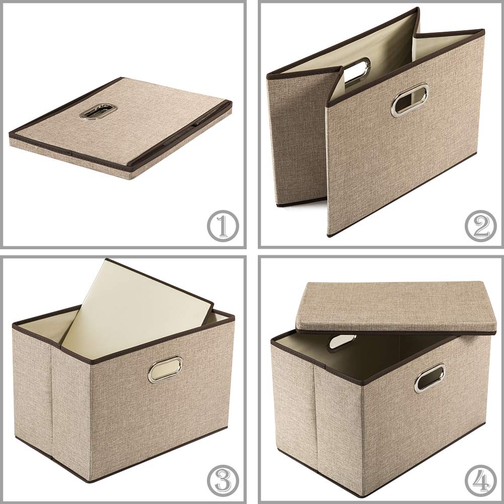 PRANDOM Large Collapsible Storage Bins with Lids [1-Pack] Jute Fabric Foldable Storage Boxes Organizer Containers Baskets Cube with Cover for Home Bedroom Closet Office Nursery (17.7x11.8x11.8)