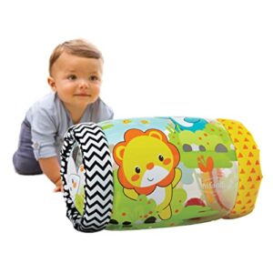 infantino jungle peek & roll - encourages crawling, inflatable activity toy with bouncing balls inside, fun & friendly animal characters, helps gross motor skill development, for babies 6m+