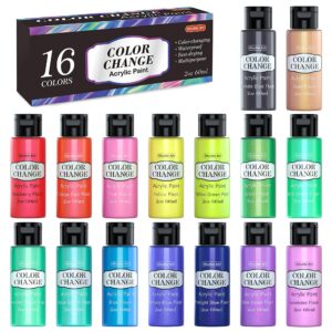 shuttle art color change acrylic paint set, 16 colors chameleon colors acrylic paint in bottles (60ml/2oz), non-toxic for artists, beginners and kids on rocks, crafts, canvas, wood, fabric, ceramic
