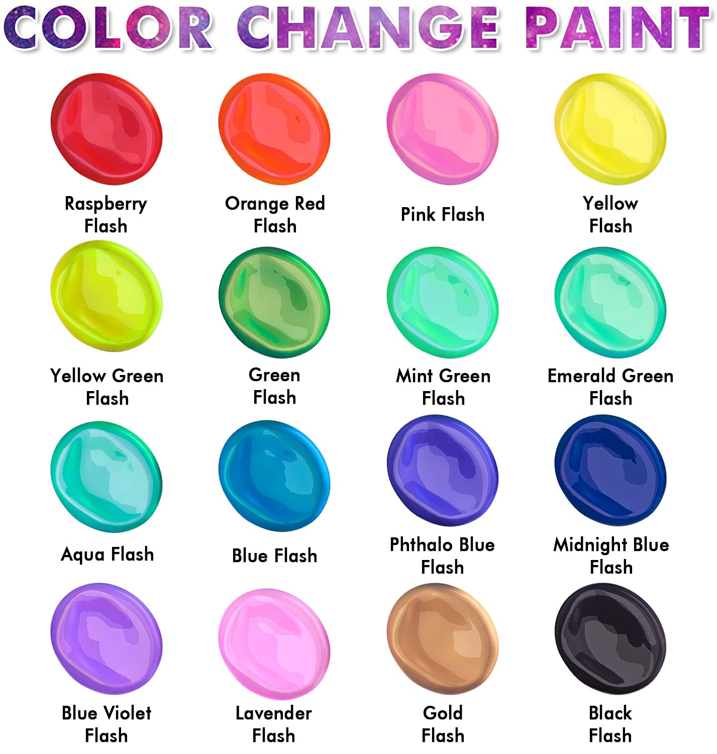 Shuttle Art Color Change Acrylic Paint Set, 16 Colors Chameleon Colors Acrylic Paint in Bottles (60ml/2oz), Non-Toxic for Artists, Beginners and Kids on Rocks, Crafts, Canvas, Wood, Fabric, Ceramic