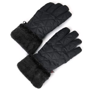 accsa women winter ski glove waterproof 3m thinsulate warm windproof black with black fur