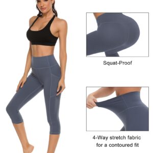 Stelle Womens High Waisted Legging Yoga Pants with Pockets for Gym Workout (Cotton Like Softness-Grey Blue, X-Large)