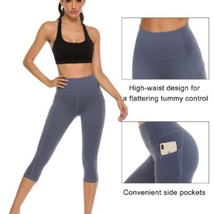 Stelle Womens High Waisted Legging Yoga Pants with Pockets for Gym Workout (Cotton Like Softness-Grey Blue, X-Large)