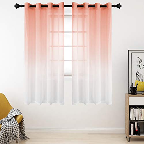 BERMINO Faux Linen Ombre Sheer Curtains, 54 x 63 inch, Blush - Grommet Gradient Voile Semi Sheer Curtains for Bedroom and Living Room, Set of 2 Curtain Panels