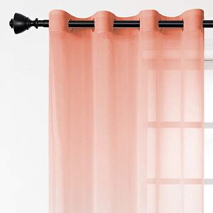 BERMINO Faux Linen Ombre Sheer Curtains, 54 x 63 inch, Blush - Grommet Gradient Voile Semi Sheer Curtains for Bedroom and Living Room, Set of 2 Curtain Panels