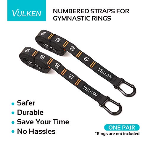 Vulken Adjustable Numbered Straps for Gymnastic Rings Carabiners Quick Hook System Easy to Set Up One Pair Strap Only