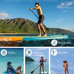 DAMA Inflatable Stand Up Paddle Board 11'x33" x6", Inflatable Yoga Board, Dry Bags, Camera Seat, Floating Paddle, Hand Pump, Board Carrier, Durable & Stable for 3 People