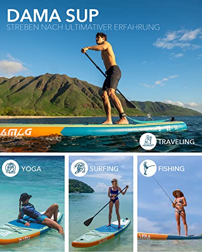 DAMA Inflatable Stand Up Paddle Board 11'x33" x6", Inflatable Yoga Board, Dry Bags, Camera Seat, Floating Paddle, Hand Pump, Board Carrier, Durable & Stable for 3 People