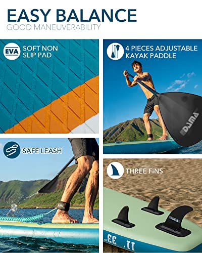 DAMA Inflatable Stand Up Paddle Board 11'x33" x6", Inflatable Yoga Board, Dry Bags, Camera Seat, Floating Paddle, Hand Pump, Board Carrier, Durable & Stable for 3 People