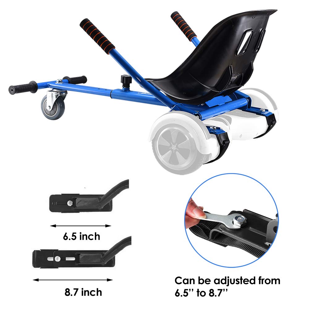 Go Kart for Hoverboard Seat Attachment Accessories for Self Balancing Scooter Gokart Conversion Kit Hover Board Cart Buggy Attachment Fits 6.5'' 8'' 10'' Adjustable for All Heights & Ages Blue