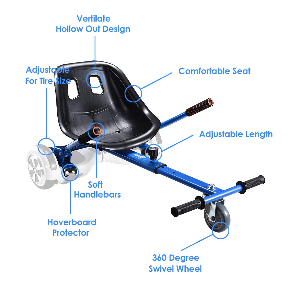 Go Kart for Hoverboard Seat Attachment Accessories for Self Balancing Scooter Gokart Conversion Kit Hover Board Cart Buggy Attachment Fits 6.5'' 8'' 10'' Adjustable for All Heights & Ages Blue