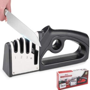 4 stage manual kitchen knife sharpener - xpanon professional stainless steel chef knives sharpener with scissors sharper, easy to use for kitchen, camping & hiking