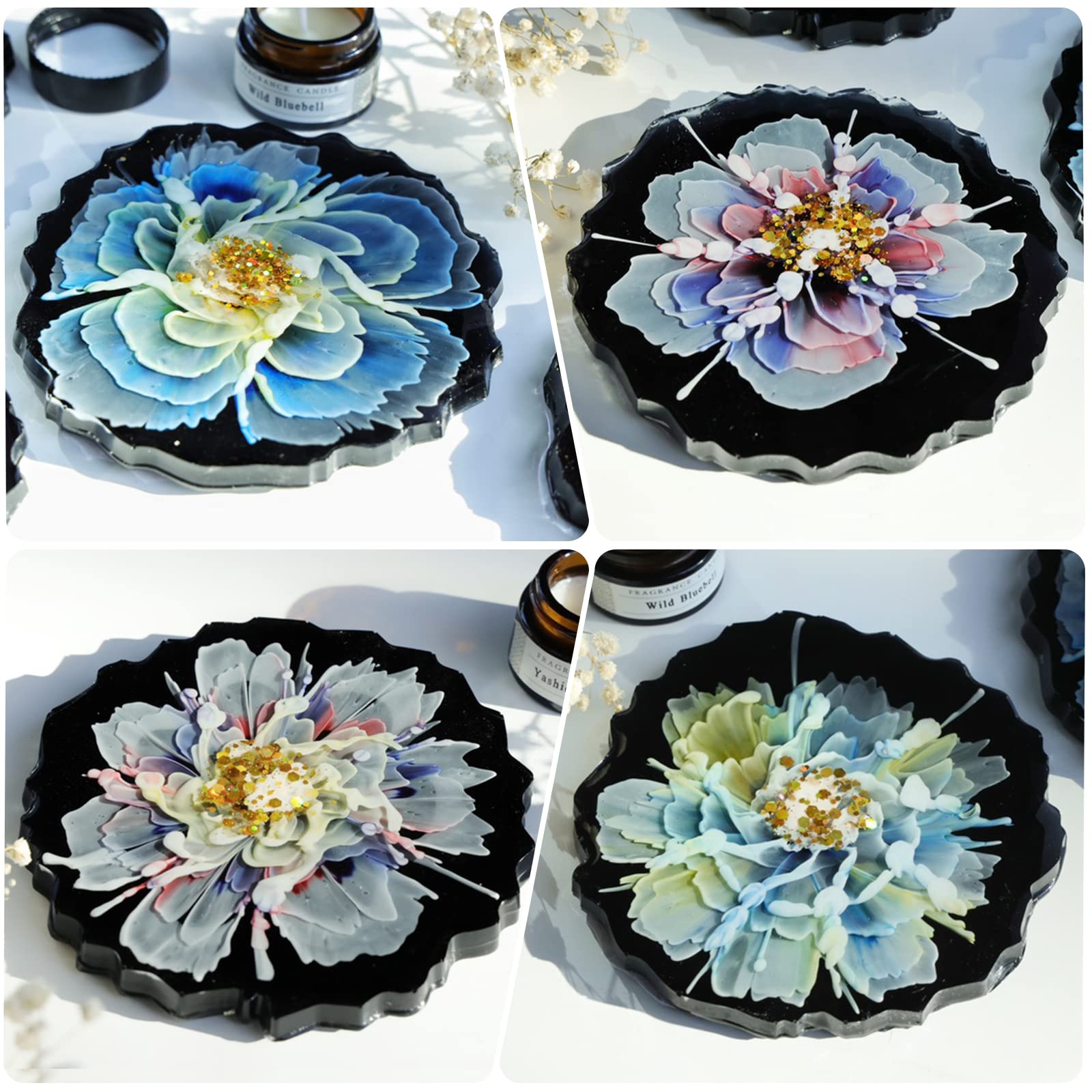 LET'S RESIN Geode Resin Coaster Molds, 4 Pcs Druzy Silicone Agate Coaster Molds