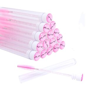 20 Pcs Pink Lash Disposable Mascara Brushes Diamond Eyelash Spoolies Makeup Brush Mascara Wand in Sanitary Tube Lash Supplies