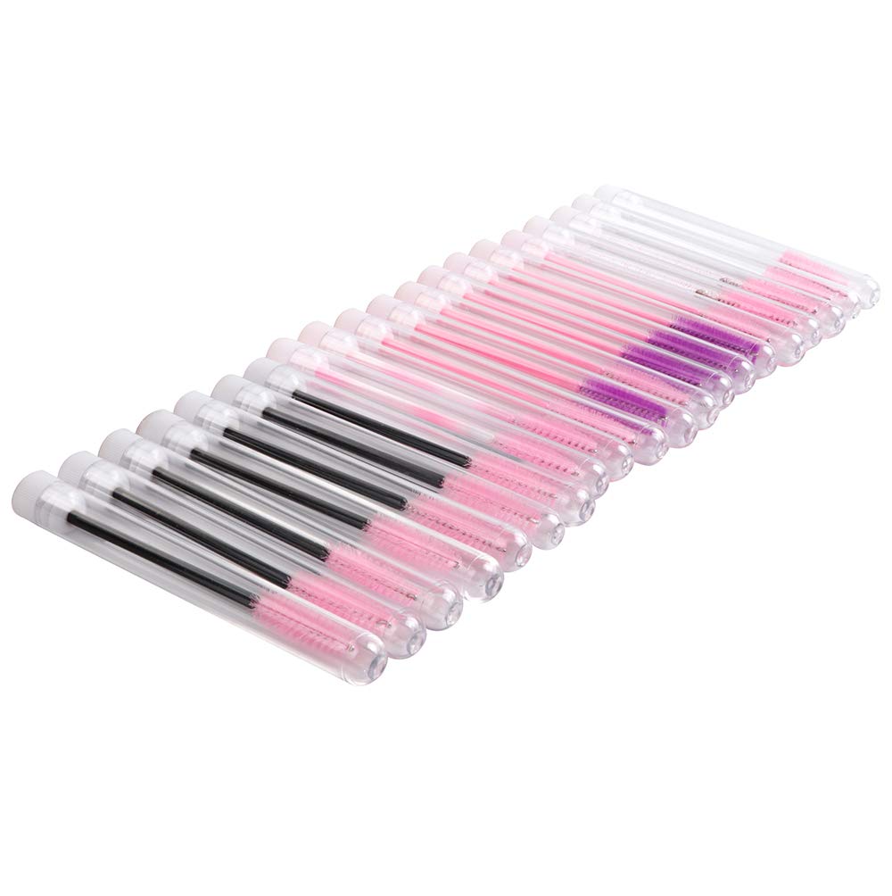 20 Pcs Pink Lash Disposable Mascara Brushes Diamond Eyelash Spoolies Makeup Brush Mascara Wand in Sanitary Tube Lash Supplies