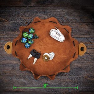 Rollooo Celtic Tree DND Gifts Dice Bag - Tray with Drawstring & Button Genuine Leather Dice Pouch Storage Bag for d&d Dices Jewelry Coin & Small Accessories