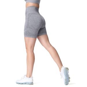 aoxjox vital seamless biker shorts for women high waist workout shorts booty running yoga shorts (vital smokey grey marl, small)