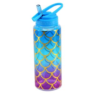 home tune cute water bottle with straw, bpa free tritan &leak proof & carry handle & pretty design, 32oz/950ml (mermaid)
