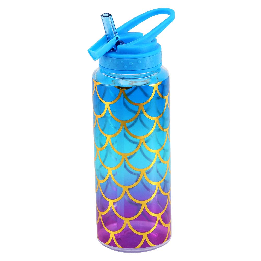 Home Tune Cute Water Bottle with Straw, BPA FREE Tritan &Leak Proof & Carry Handle & Pretty Design, 32oz/950ml (Mermaid)