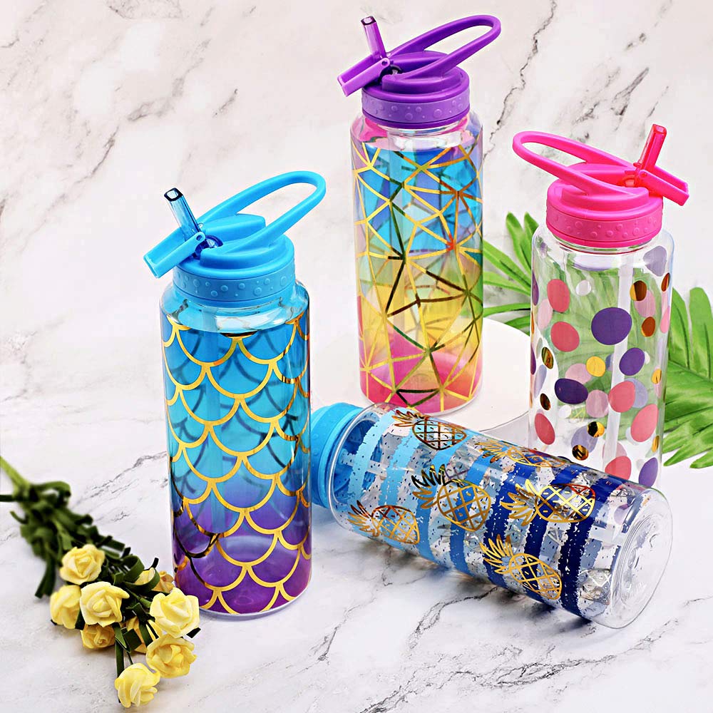 Home Tune Cute Water Bottle with Straw, BPA FREE Tritan &Leak Proof & Carry Handle & Pretty Design, 32oz/950ml (Mermaid)