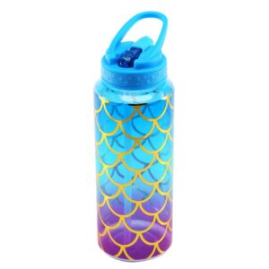 Home Tune Cute Water Bottle with Straw, BPA FREE Tritan &Leak Proof & Carry Handle & Pretty Design, 32oz/950ml (Mermaid)