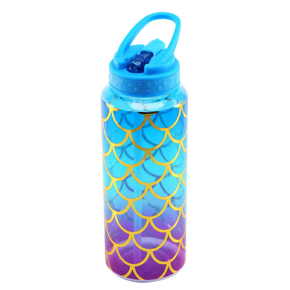 Home Tune Cute Water Bottle with Straw, BPA FREE Tritan &Leak Proof & Carry Handle & Pretty Design, 32oz/950ml (Mermaid)