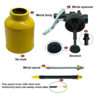 Junchi [2-Pack] Metal Yellow Pump Oil CAN with 3 Spouts