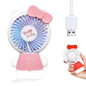 portable personal small desk fan, mini fans usb battery operated cute kitty cat design, with small night light and led colorful atmosphere light (pink)