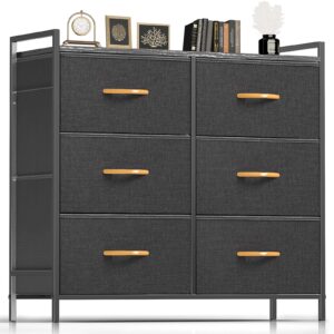 romoon fabric dresser for bedroom, chest of drawers with removable fabric bins, organizer and storage drawers for closet, living room, entrance, nursery (dark grey)