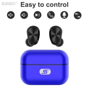 SZSAGO-Bluetooth-5.2-Wireless-Earbuds W5S True Wireless in-Ear Earphones with USB C Metal Charging case, IPX7 Waterproof Stereo Headphones,Built-in Mic Headset for iPhone/Samsung (Blue)