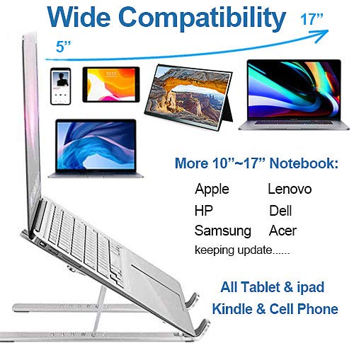 HONGO Laptop Stand, Aluminum Portable Monitor Tablet Stand Notebook Riser Foldable Ventilated with 7-Angels Adjustable, Lightweight Holder for MacBook Dell, HP, Lenovo More Laptops & Tablet