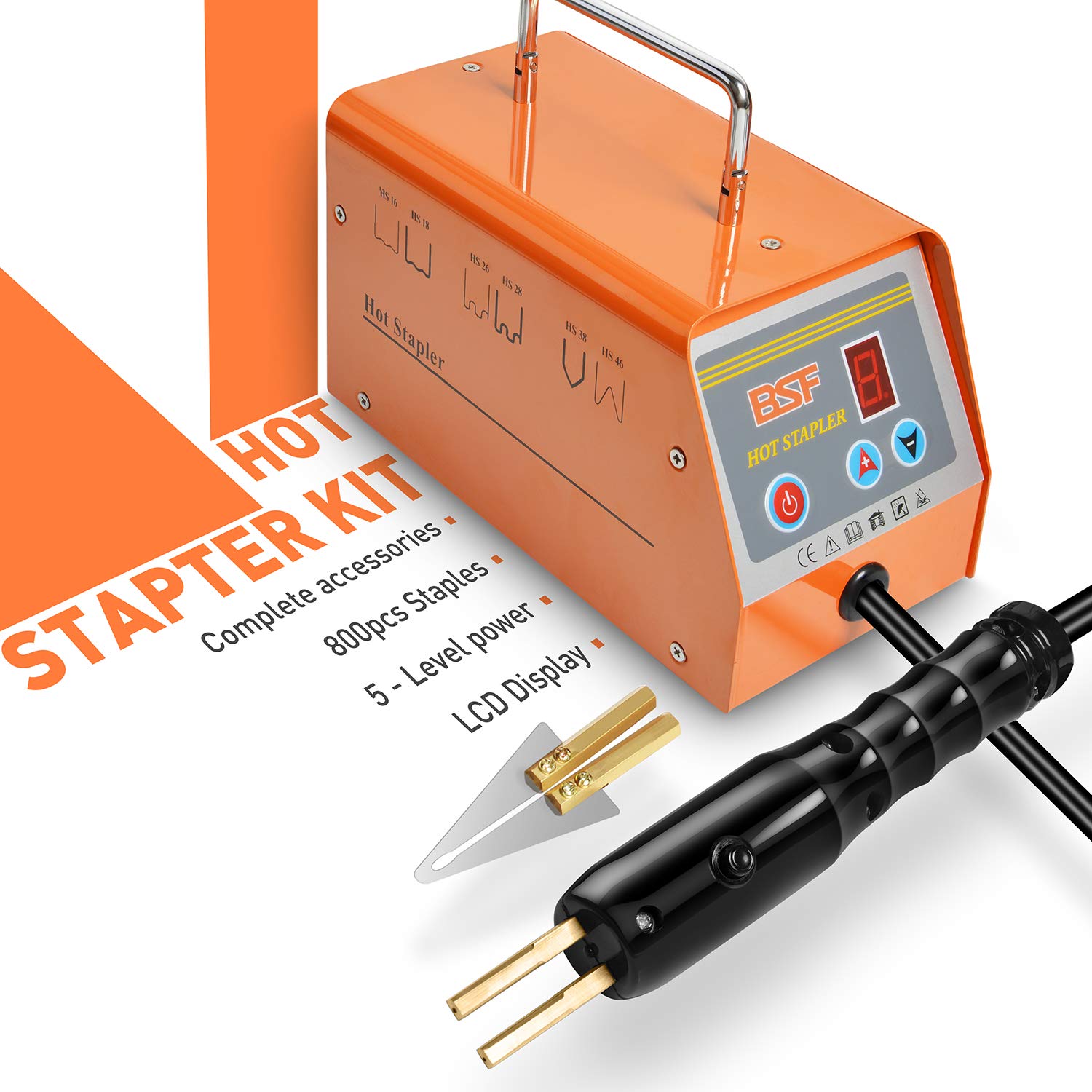 OIMERRY Plastic Welder Kit with 800pcs Hot Staples, 5-Level Adjustable Power, 110V Hot Stapler Bumper Plastic Repair Welding Kit