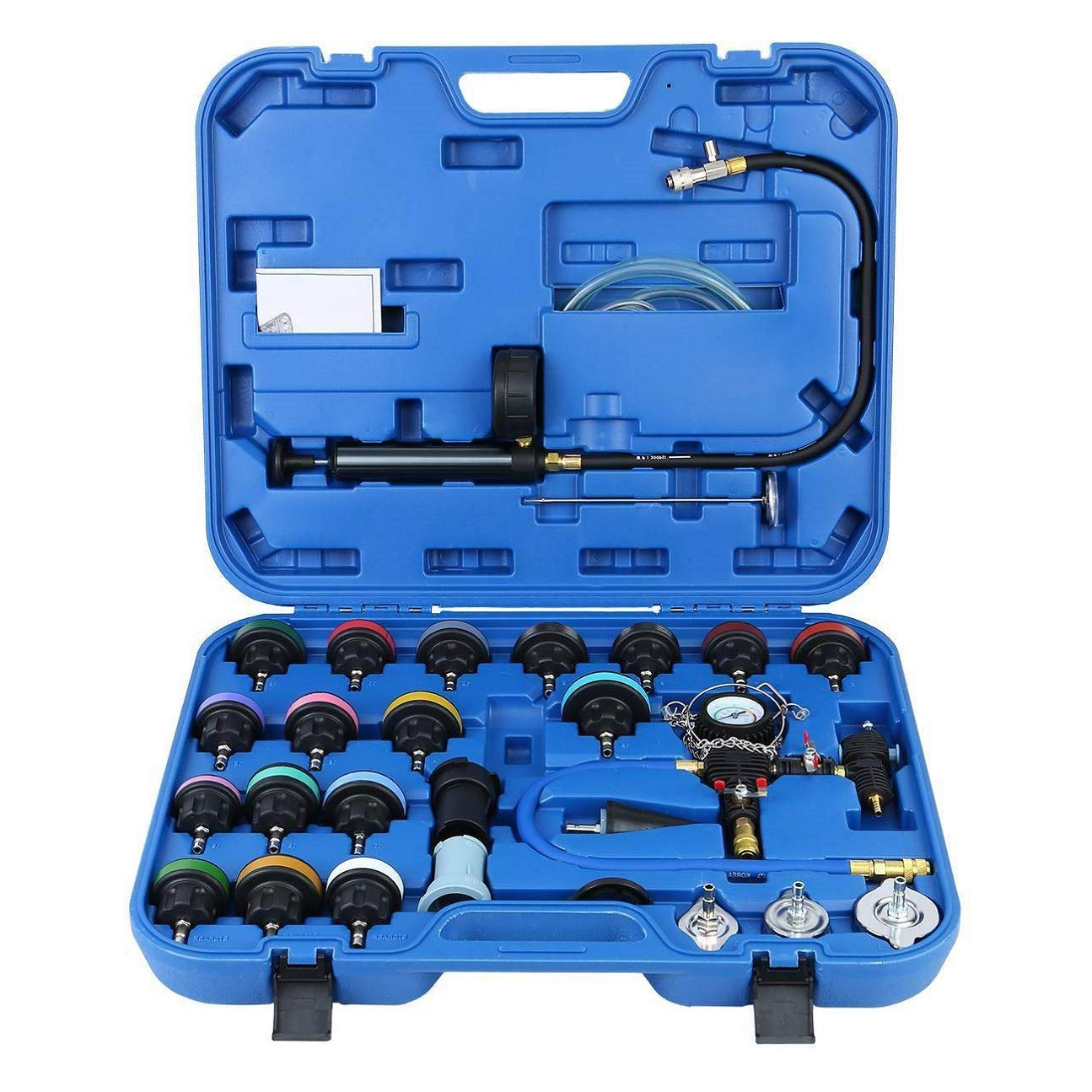 Lucky Seven 28 Pcs Universal Radiator Pressure Tester, Vacuum Type Cooling System Tool Kit w/Carrying Case,Pressure Tester Kit,Cooling System Pressure Tester Kit