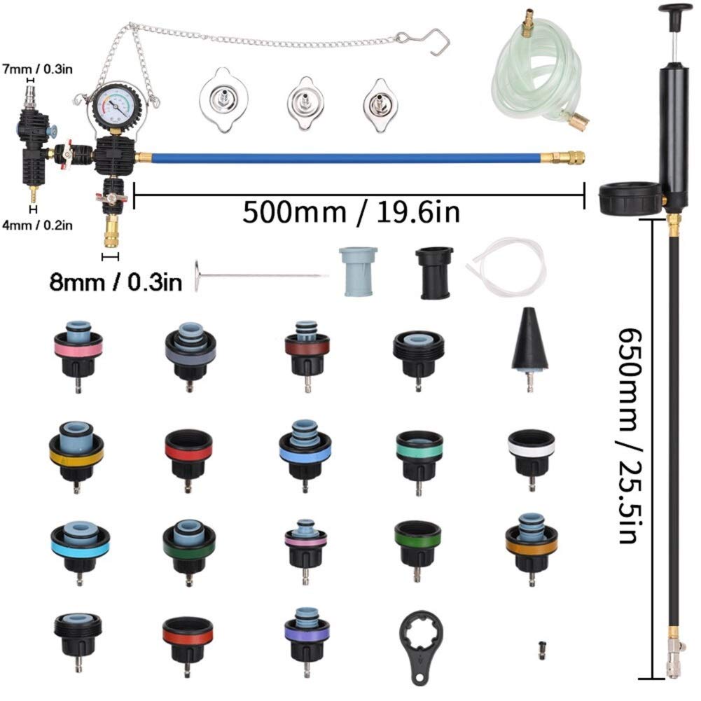Lucky Seven 28 Pcs Universal Radiator Pressure Tester, Vacuum Type Cooling System Tool Kit w/Carrying Case,Pressure Tester Kit,Cooling System Pressure Tester Kit