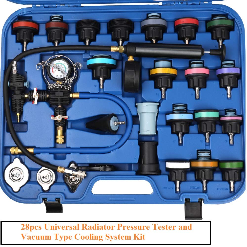 Lucky Seven 28 Pcs Universal Radiator Pressure Tester, Vacuum Type Cooling System Tool Kit w/Carrying Case,Pressure Tester Kit,Cooling System Pressure Tester Kit