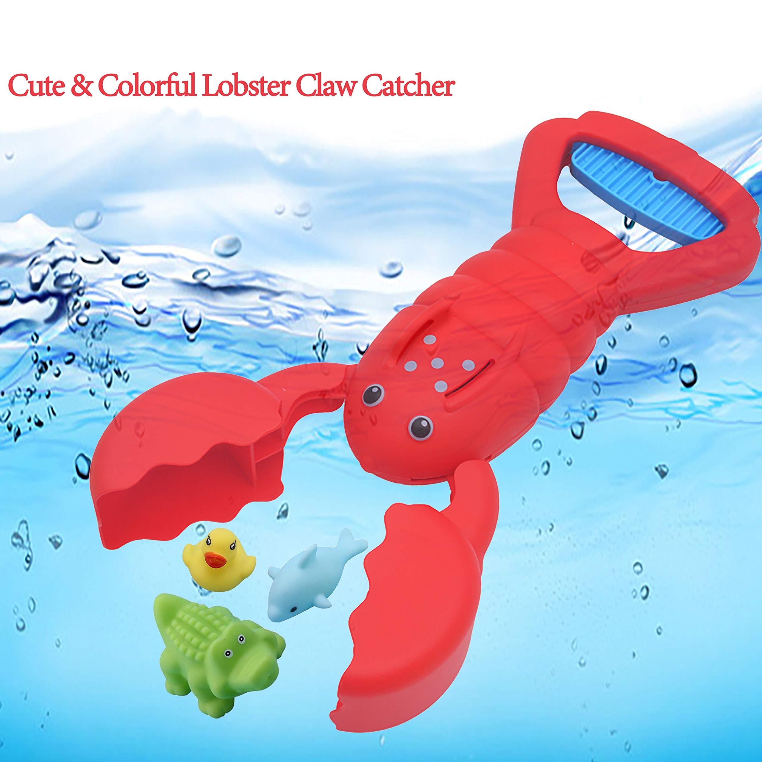 Grabber Baby Bath Toys - Cute Colorful Lobster Claw Catcher with 3 Fish Toys – Safe & Nontoxic Water Toys for Bath Tubs, Swimming Pools & Outdoors - Educational Games for Toddlers & Kids