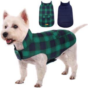 kuoser dog winter coat, reversible dog jacket, warm dog coat british style puppy cold weather coat, windproof dog clothes dog vest for small medium and large dogs green xs