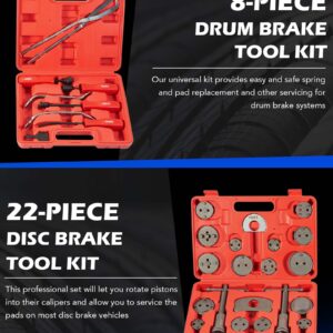 Orion Motor Tech 32pc Dual Brake Tools, 2 in 1 Caliper Compression Tool and Drum Brake Tool Kit, Brake Caliper Tool Kit and Drum Brake Tool with Brake Spring Tool Compressor Pliers Installer Remover