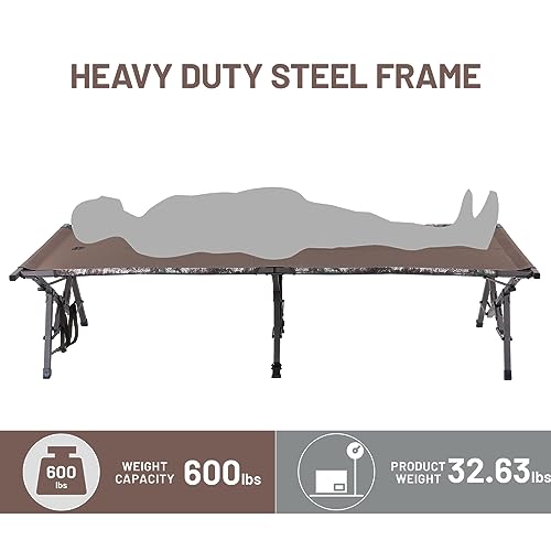 TIMBER RIDGE Outdoor Bed Cots for Sleeping with Carry Bag Foldable XL Hunting for Camping, Hiking, Camouflage，Home, Travel, Support up to 600lbs, Tan