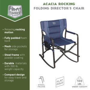 TIMBER RIDGE Outdoor Director's Mesh Side Pocket Hard Arm Folding Rocking Camping Chair, Supports 300 LBS, Blue