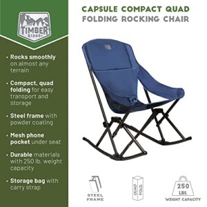 Timber Ridge Capsule Quad Folding Rocker Compact Rocking Camping Chair, 22.83”W x 20.47”D x 18.5”/33.07H, Blue