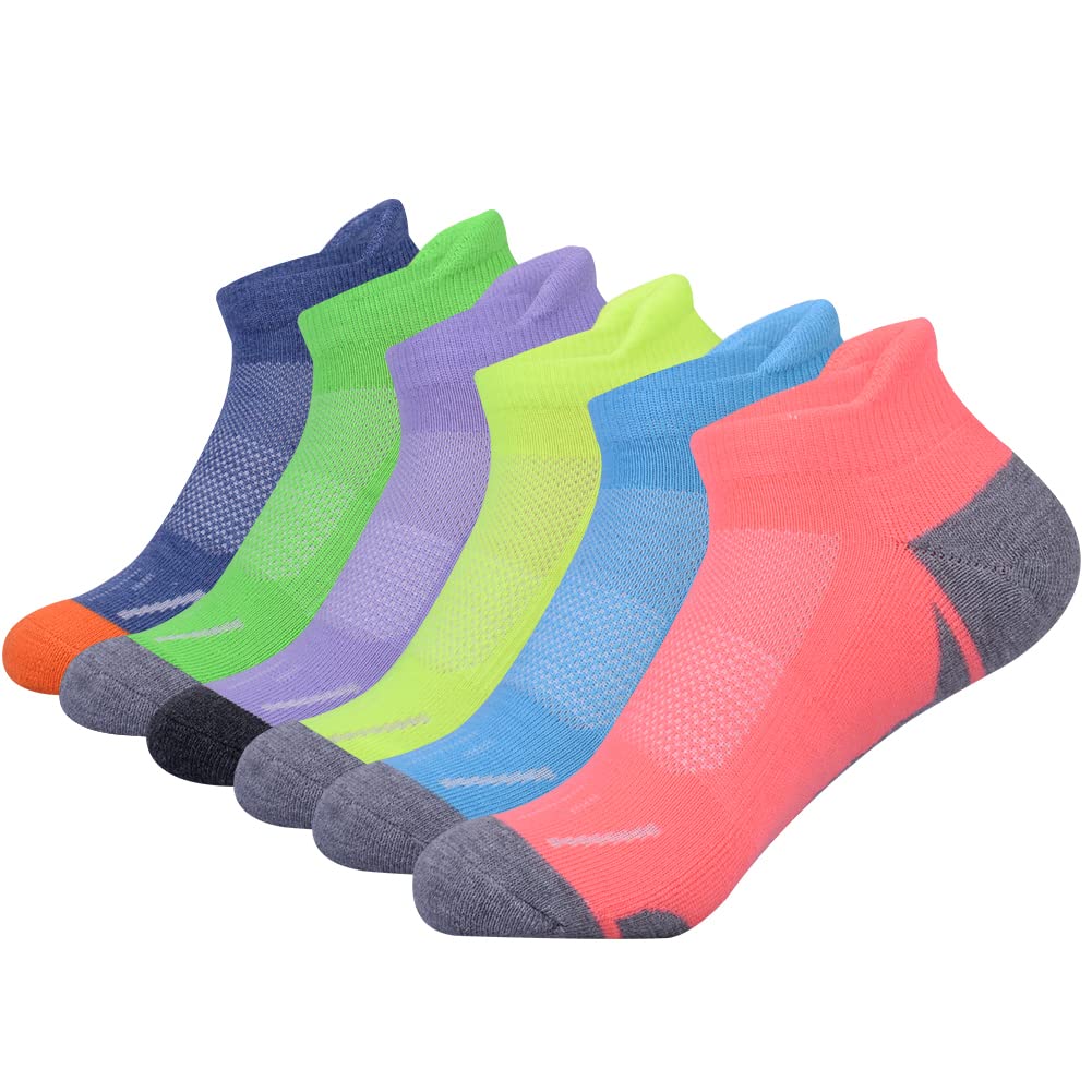 JOYNÉE Womens Athletic Ankle Sports Running Low Cut Tab Cushioned Socks 6 Pack,Multicoloured,Sock Size 9-11