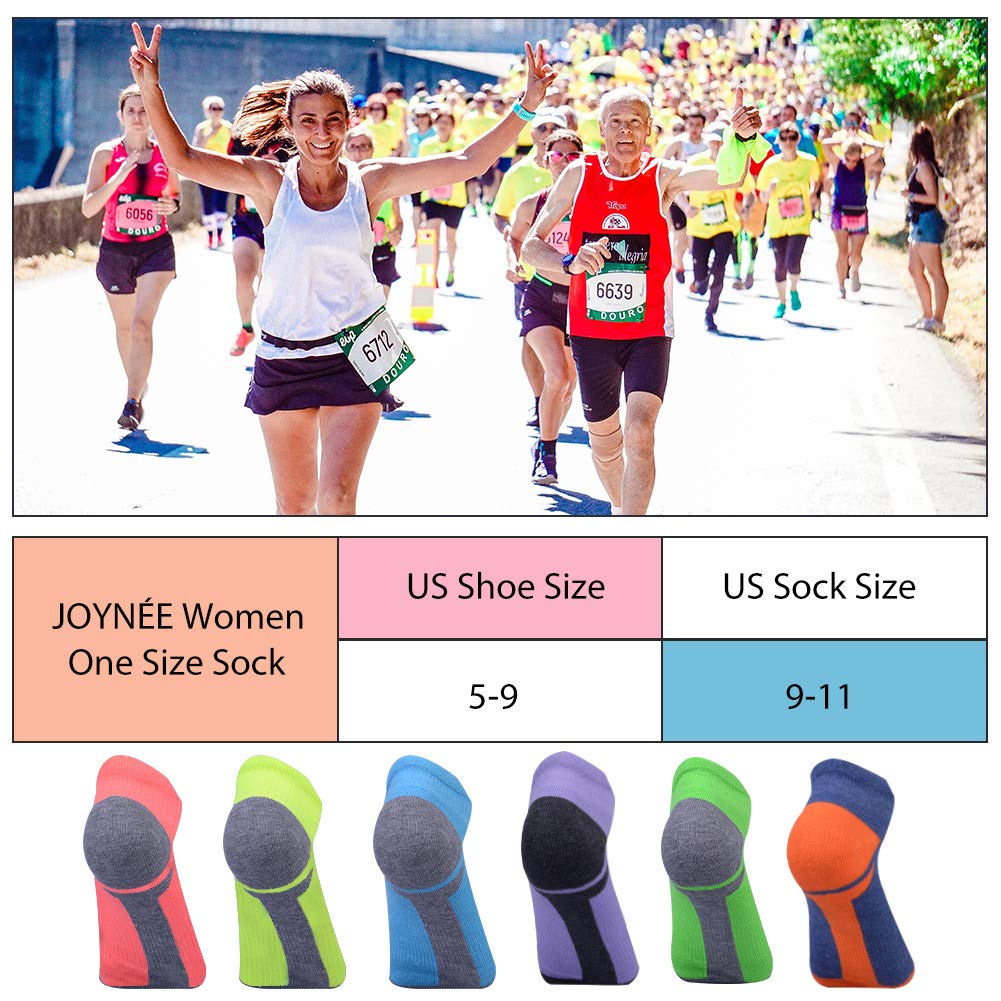 JOYNÉE Womens Athletic Ankle Sports Running Low Cut Tab Cushioned Socks 6 Pack,Multicoloured,Sock Size 9-11