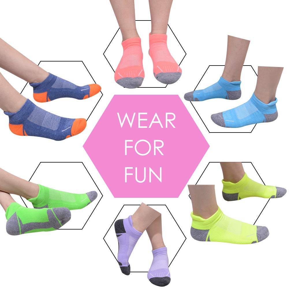 JOYNÉE Womens Athletic Ankle Sports Running Low Cut Tab Cushioned Socks 6 Pack,Multicoloured,Sock Size 9-11