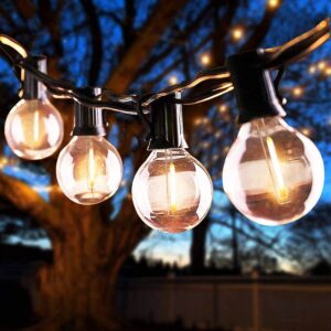 romasaty 25ft led outdoor string lights, g40 led globe patio string lights with 27 shatterproof led clear light bulbs, decorative lighting for garden porch backyard gazebo party decor-black wire