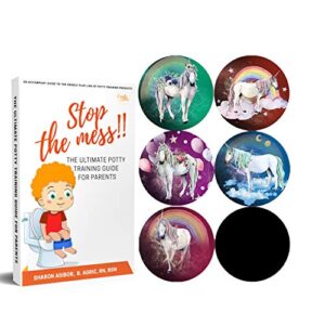 potty training seat magic sticker | unicorn toddler potty training toilet color changing sticker | 5 pack toilet targets with free potty e book | use with or without potty chart or potty watch