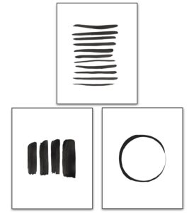 abstract wall art black and white ink art print set of 3 dark brush strokes poster gray lines circle minimalist watercolor painting contemporary wall decor 8x10 unframed artwork
