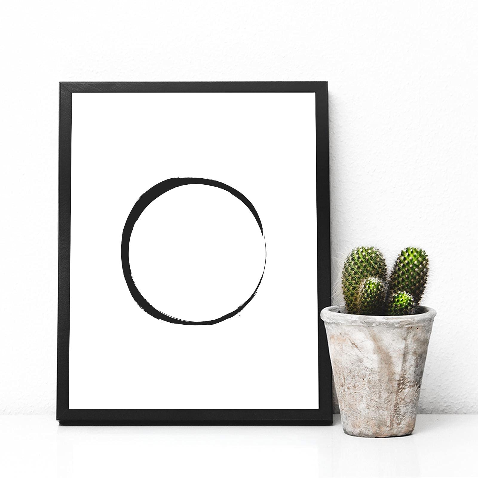 Abstract Wall Art Black and White Ink Art Print Set of 3 Dark Brush Strokes Poster Gray Lines Circle Minimalist Watercolor Painting Contemporary Wall Decor 8x10 Unframed Artwork